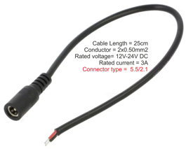 Εικόνα της Connector DC 3A τύπου Socket με καλώδιο για τροφοδοτικά Adaptor